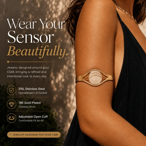 ✨CGM Sensor Arm Cuff – 18K Gold-Plated Adjustable Jewelry Holder for Compatible CGM Sensors