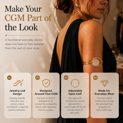 ✨CGM Sensor Arm Cuff – 18K Gold-Plated Adjustable Jewelry Holder for Compatible CGM Sensors