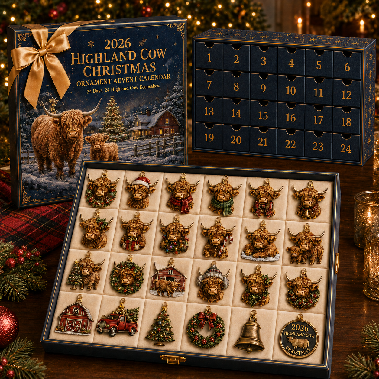 🐮2026 Highland Cow Christmas Ornament Advent Calendar – 24 Cozy Farmhouse Keepsakes