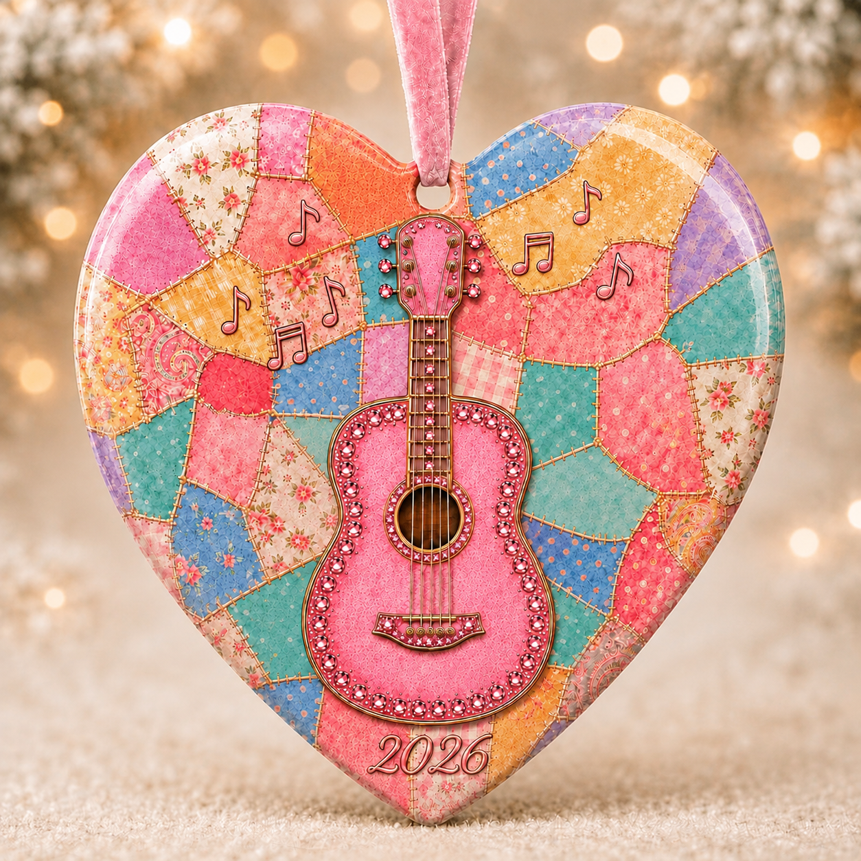 🎁 Pink Guitar Memorial Heart Ornament🎸