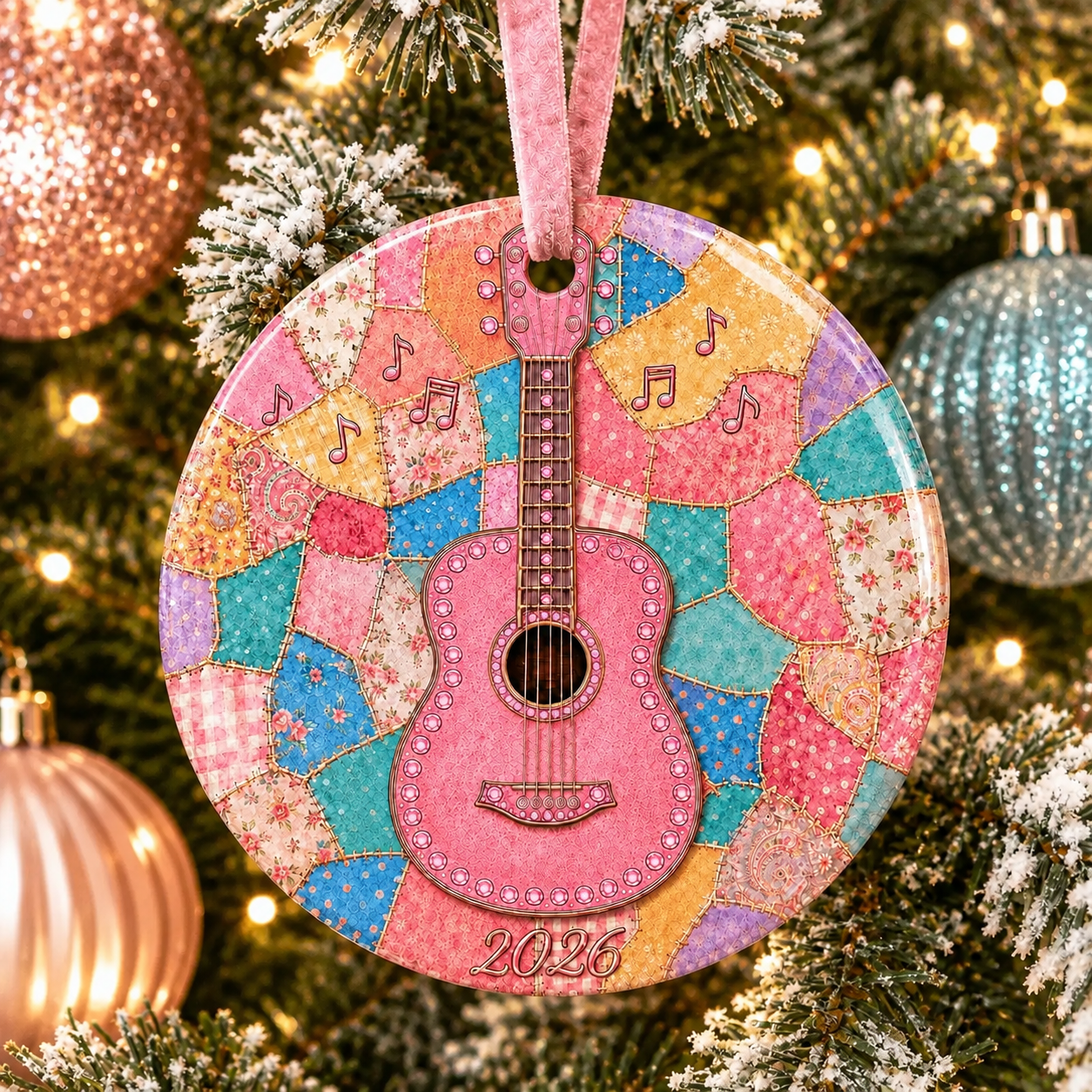 🎁 Pink Guitar Memorial Heart Ornament🎸