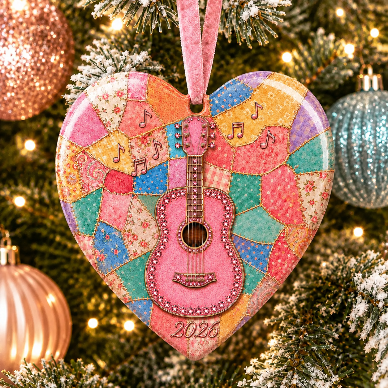 🎁 Pink Guitar Memorial Heart Ornament🎸