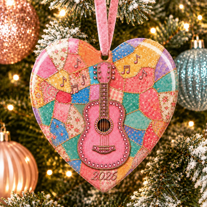 🎁 Pink Guitar Memorial Heart Ornament🎸