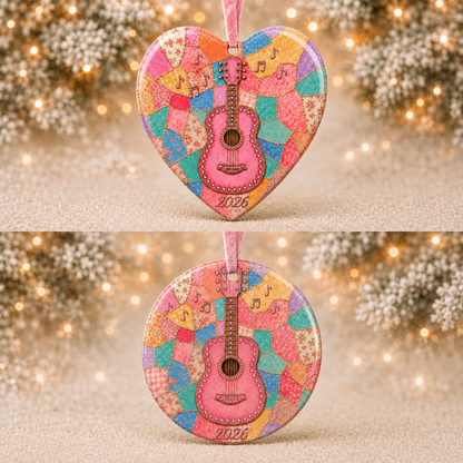 🎁 Pink Guitar Memorial Heart Ornament🎸