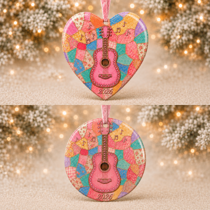 🎁 Pink Guitar Memorial Heart Ornament🎸