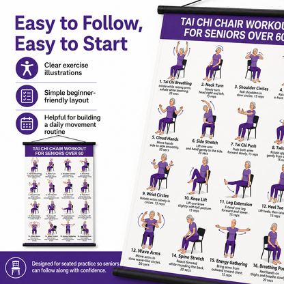 Tai Chi Chair Workout Chart for Seniors (16 x 24 inches)