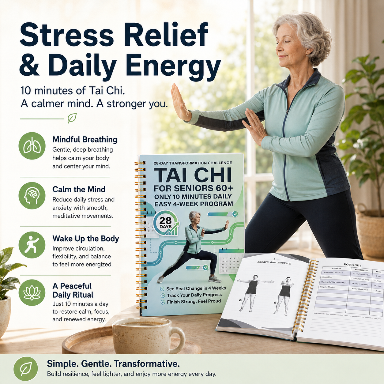 🔥Tai Chi Walking for Seniors, Spiral Bound 28 Day Morning Plan