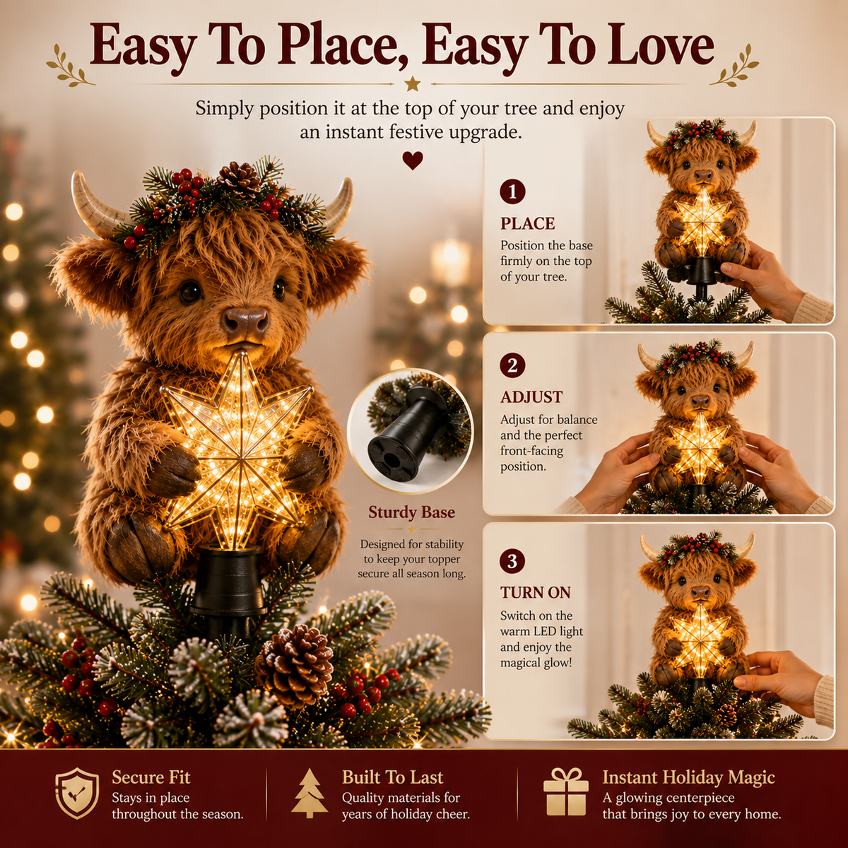 🎁Baby Highland Cow Glowing Star Tree Topper✨