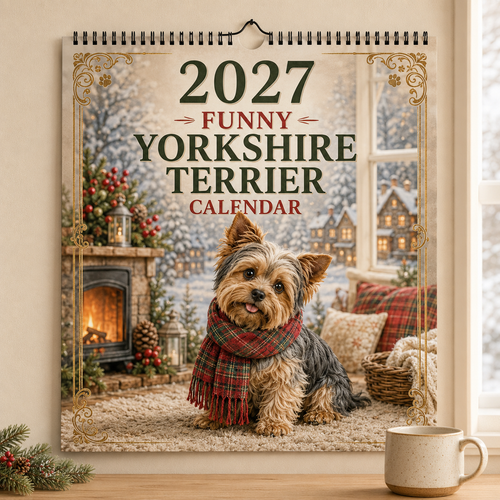 2027 Funny Yorkshire Terrier Wall Calendar | A4 Hanging Calendar