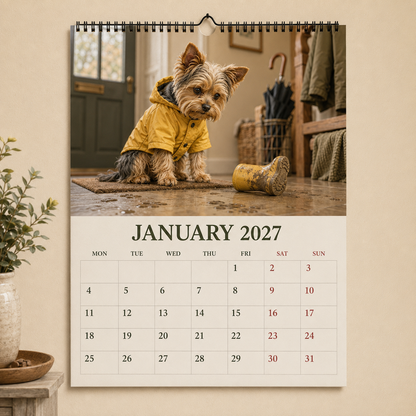 2027 Funny Yorkshire Terrier Wall Calendar | A4 Hanging Calendar