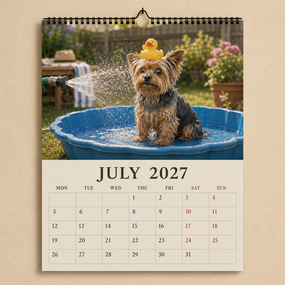 2027 Funny Yorkshire Terrier Wall Calendar | A4 Hanging Calendar