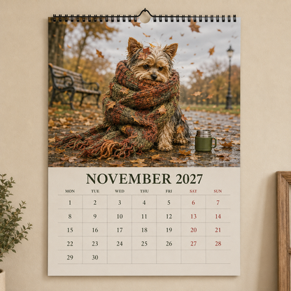 2027 Funny Yorkshire Terrier Wall Calendar | A4 Hanging Calendar