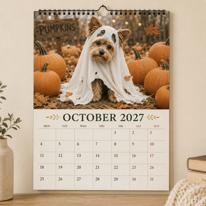 2027 Funny Yorkshire Terrier Wall Calendar | A4 Hanging Calendar