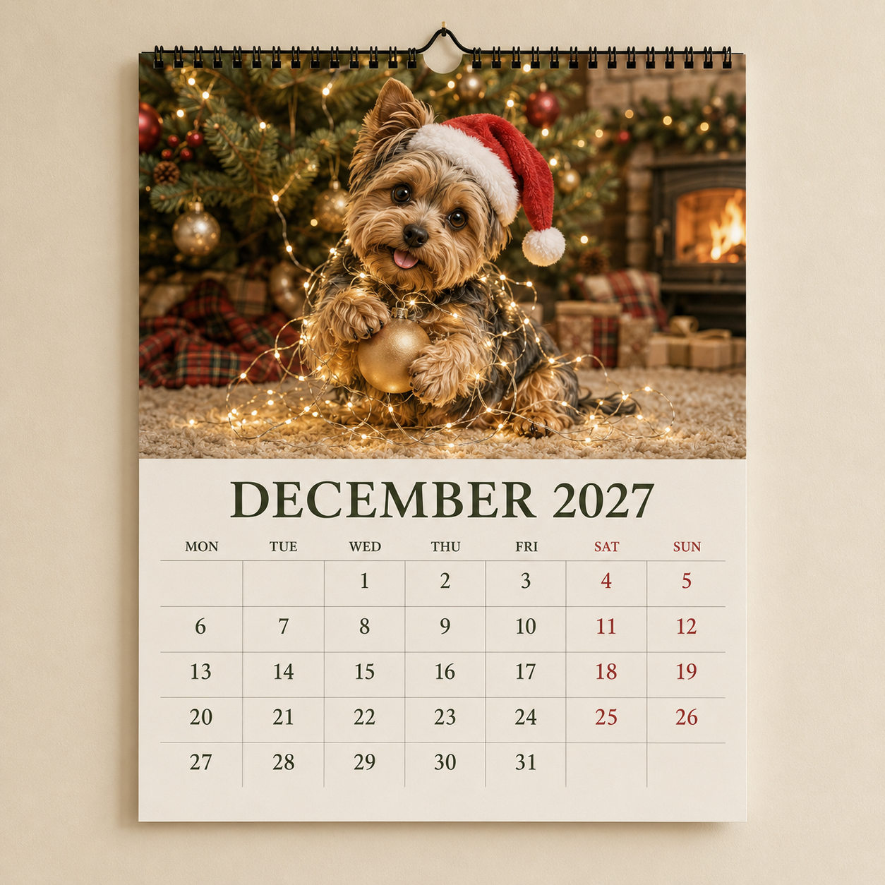 2027 Funny Yorkshire Terrier Wall Calendar | A4 Hanging Calendar