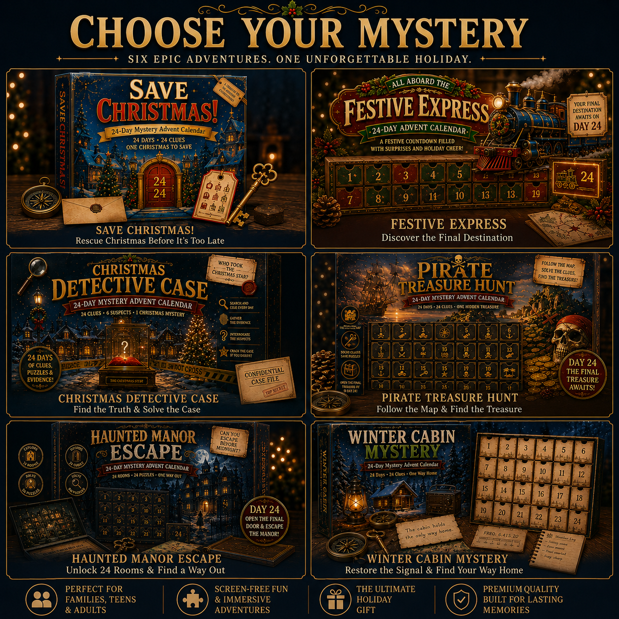 ⏳🎄🔎 Mystery Adventure Advent Calendar -24 Days, 24 Clues, One Final Reveal