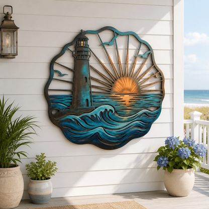 🌅 Golden Harbour Mural – Vintage Coastal-Style Metal Wall Decoration⚓