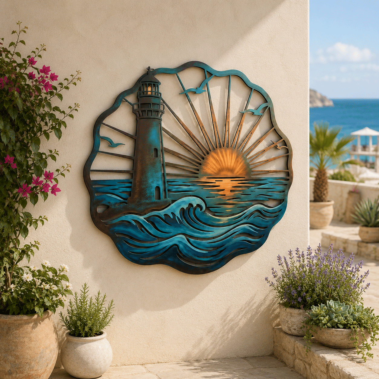 🌅 Golden Harbour Mural – Vintage Coastal-Style Metal Wall Decoration⚓