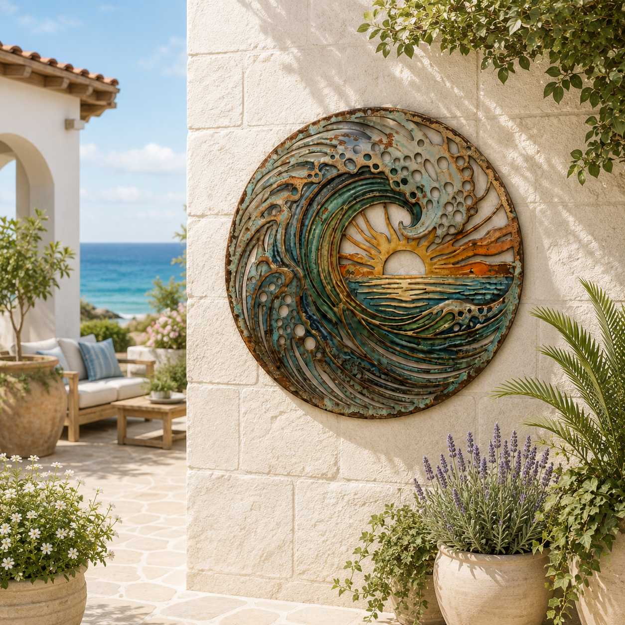 🌅 Golden Harbour Mural – Vintage Coastal-Style Metal Wall Decoration⚓