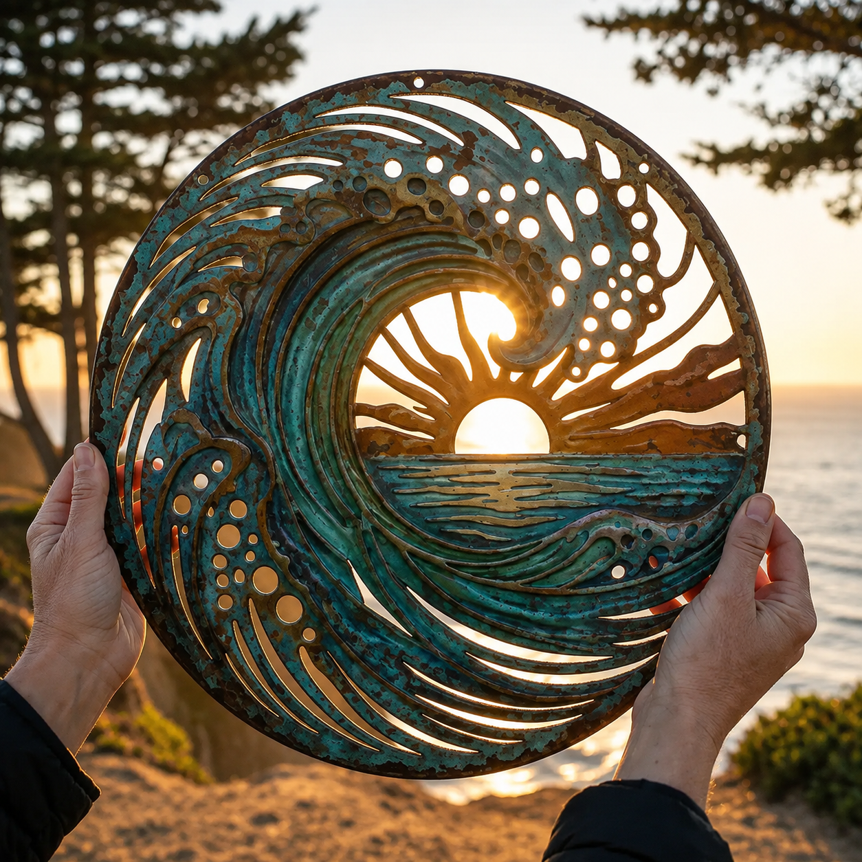 🌅 Golden Harbour Mural – Vintage Coastal-Style Metal Wall Decoration⚓