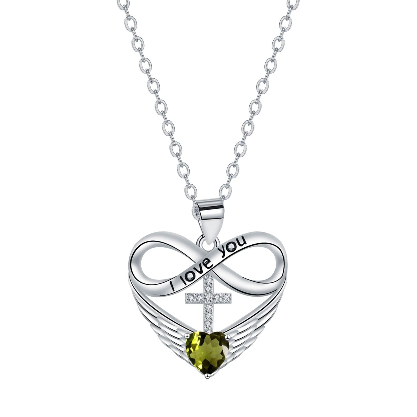 💖 I Love You Forever Heart Angel Wing Cross Necklace 💖