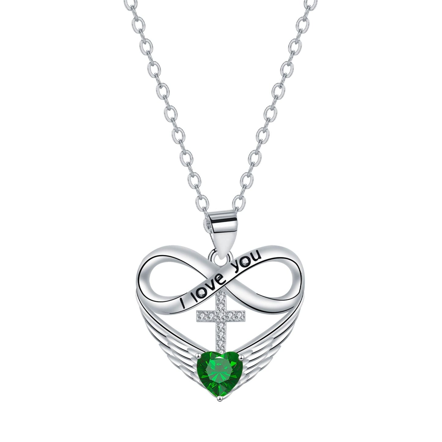 💖 I Love You Forever Heart Angel Wing Cross Necklace 💖