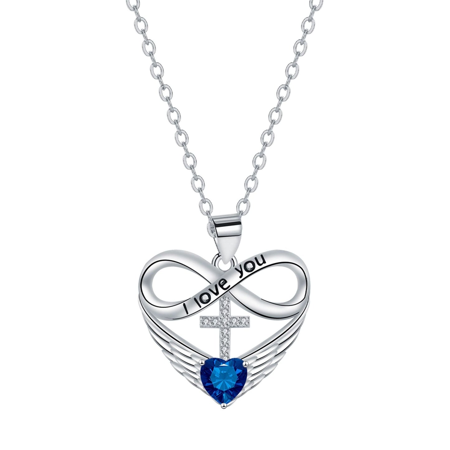 💖 I Love You Forever Heart Angel Wing Cross Necklace 💖