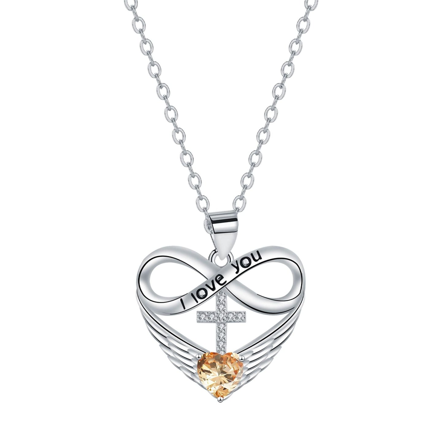 💖 I Love You Forever Heart Angel Wing Cross Necklace 💖