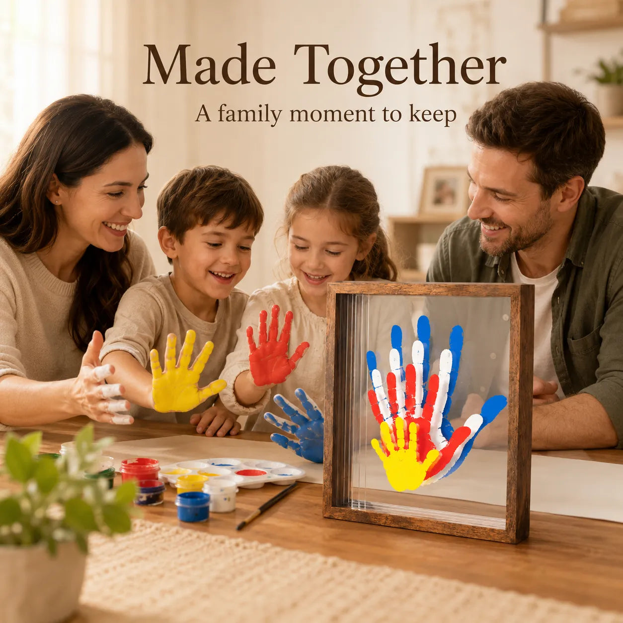 Wooden Transparent Handprint Frame Set, DIY Family Memorial Gift Kit