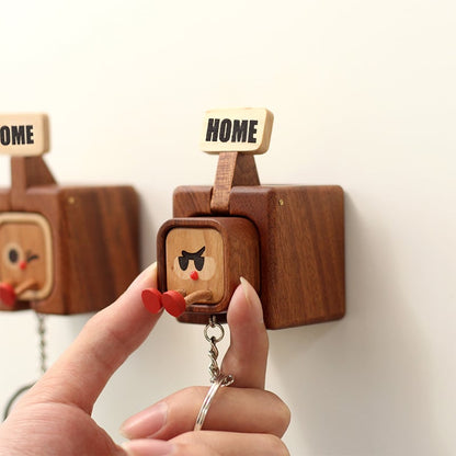 Creative Wooden Key Hooks with Funny Facial Expressions 