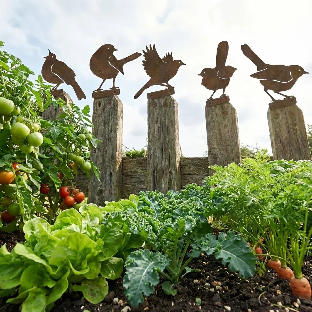 🐦 5-Piece Lifelike Rusty Metal Bird Silhouettes Garden Art