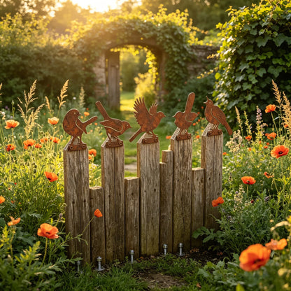 🐦 5-Piece Lifelike Rusty Metal Bird Silhouettes Garden Art