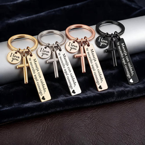 Keychain with Cross and 'I Love You' Charm
