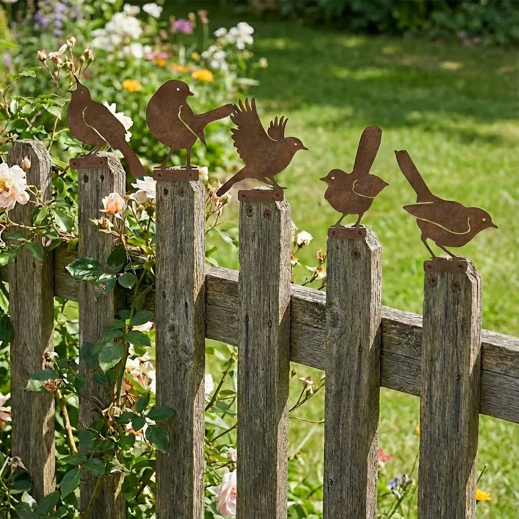 🐦 5-Piece Lifelike Rusty Metal Bird Silhouettes Garden Art