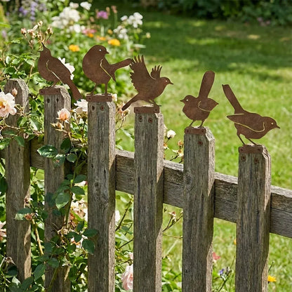 🐦 5-Piece Lifelike Rusty Metal Bird Silhouettes Garden Art