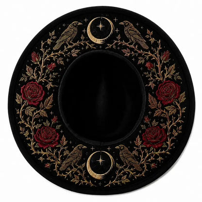 🎃 Gothic Embroidered Wide Brim Fedora Hat 🖤🌙