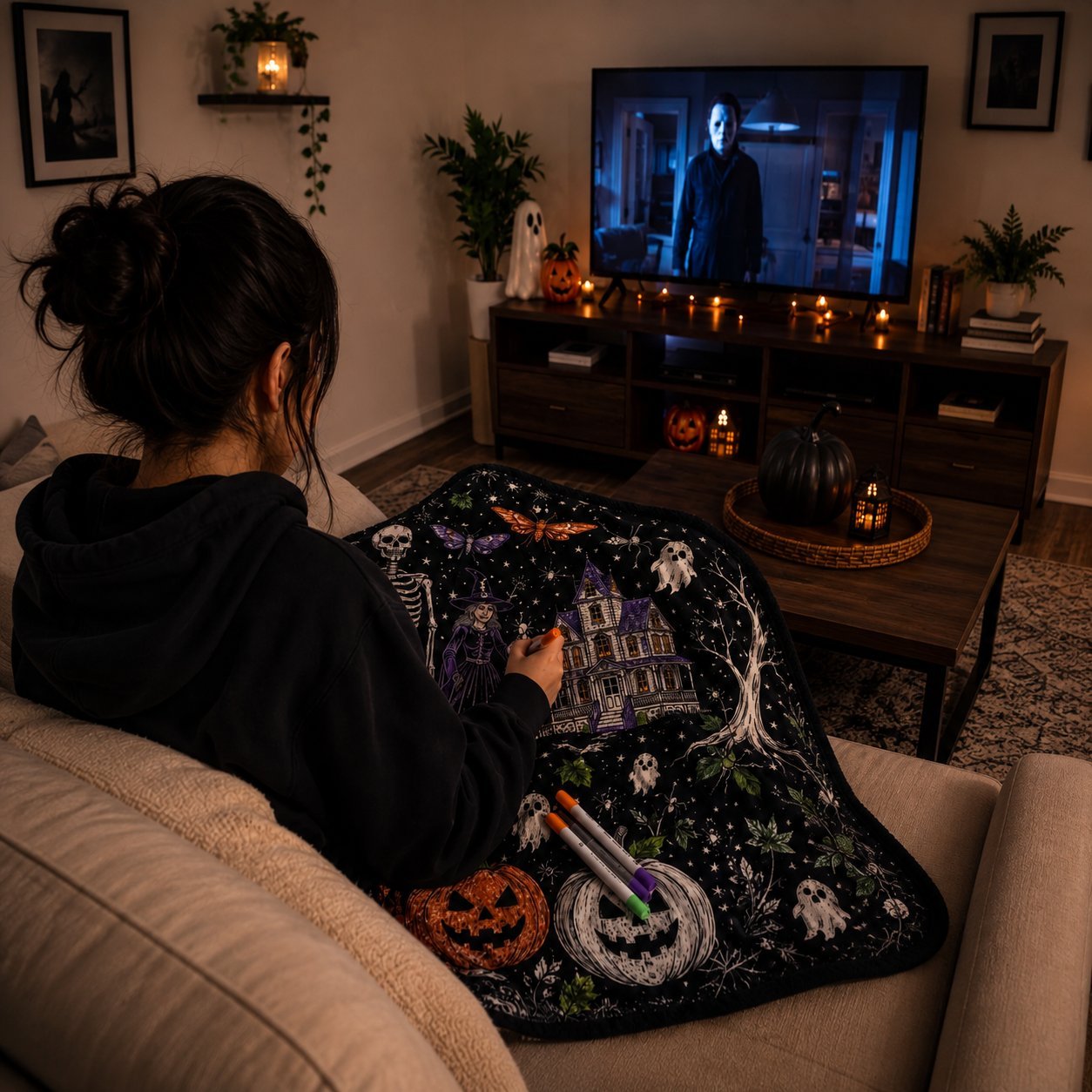 🎨Halloween Colouring Sherpa Blanket| Washable, Reusable, DIY Spooky Decor & Family Craft Gift