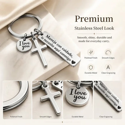 Keychain with Cross and 'I Love You' Charm