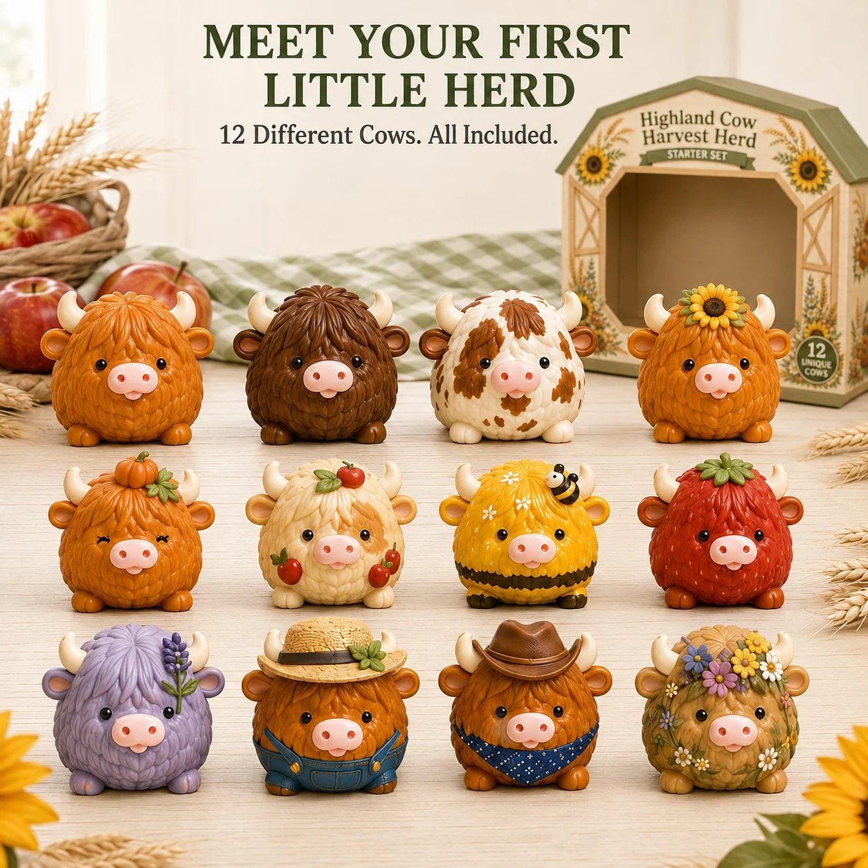 🐮 Highland Cow Squishy Collection | 12-Piece Harvest Herd or 24-Piece Holiday Collector’s Edition with Unique Characters & Secret Cow ✨(📦Buy 2 Free Shipping)