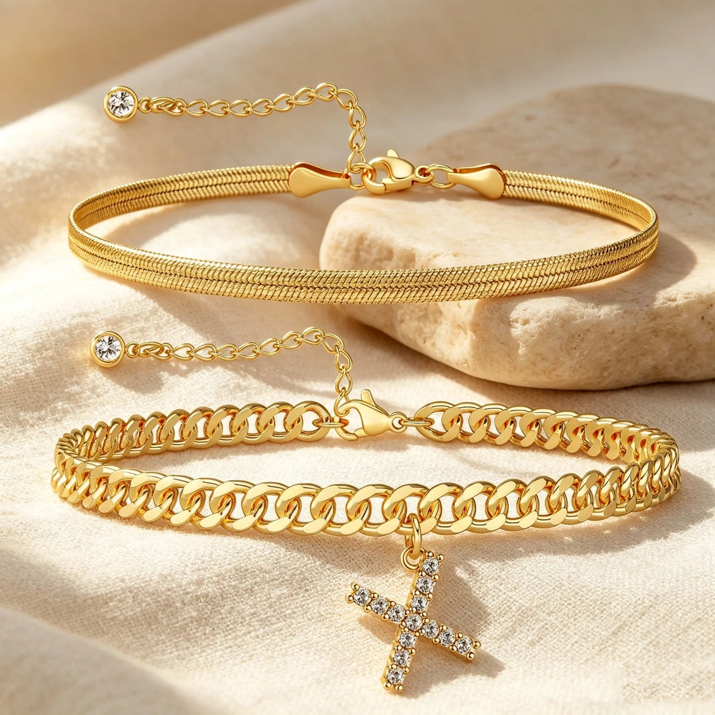 ✨ Gold Initial Anklet – 14K Gold Plated, Waterproof Adjustable Letter Pendant, Stackable Beach Jewelry