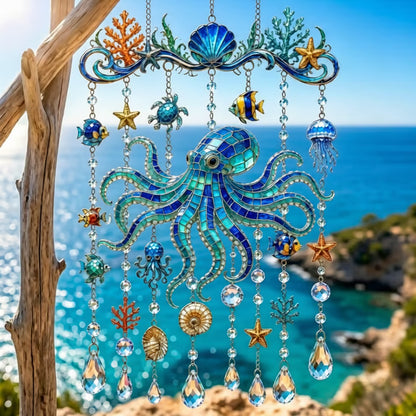 🔥🐋🐢🐬Ocean-Themed Crystal Wind Chime – 🌊Bring the Ocean Glow to Your Garden