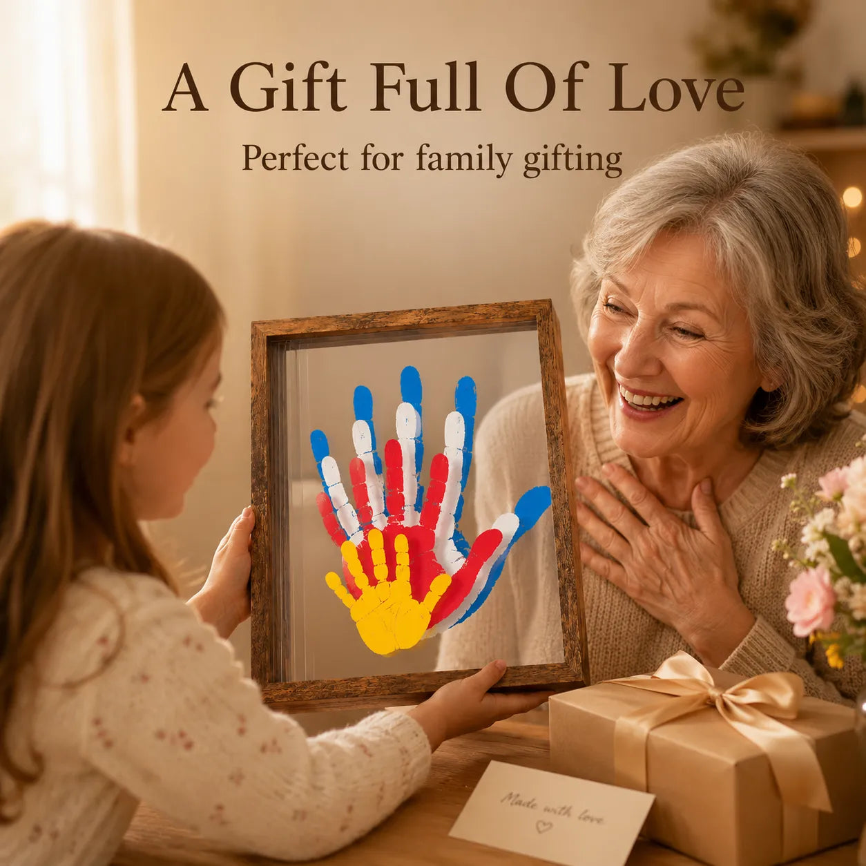 Wooden Transparent Handprint Frame Set, DIY Family Memorial Gift Kit