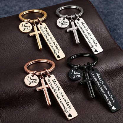 Keychain with Cross and 'I Love You' Charm