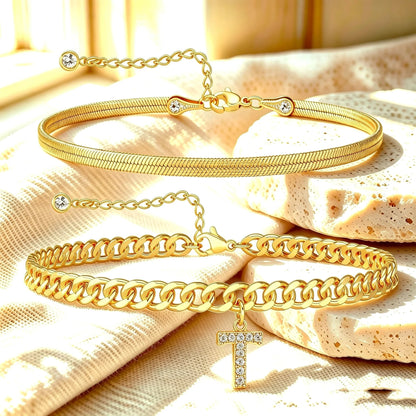 ✨ Gold Initial Anklet – 14K Gold Plated, Waterproof Adjustable Letter Pendant, Stackable Beach Jewelry