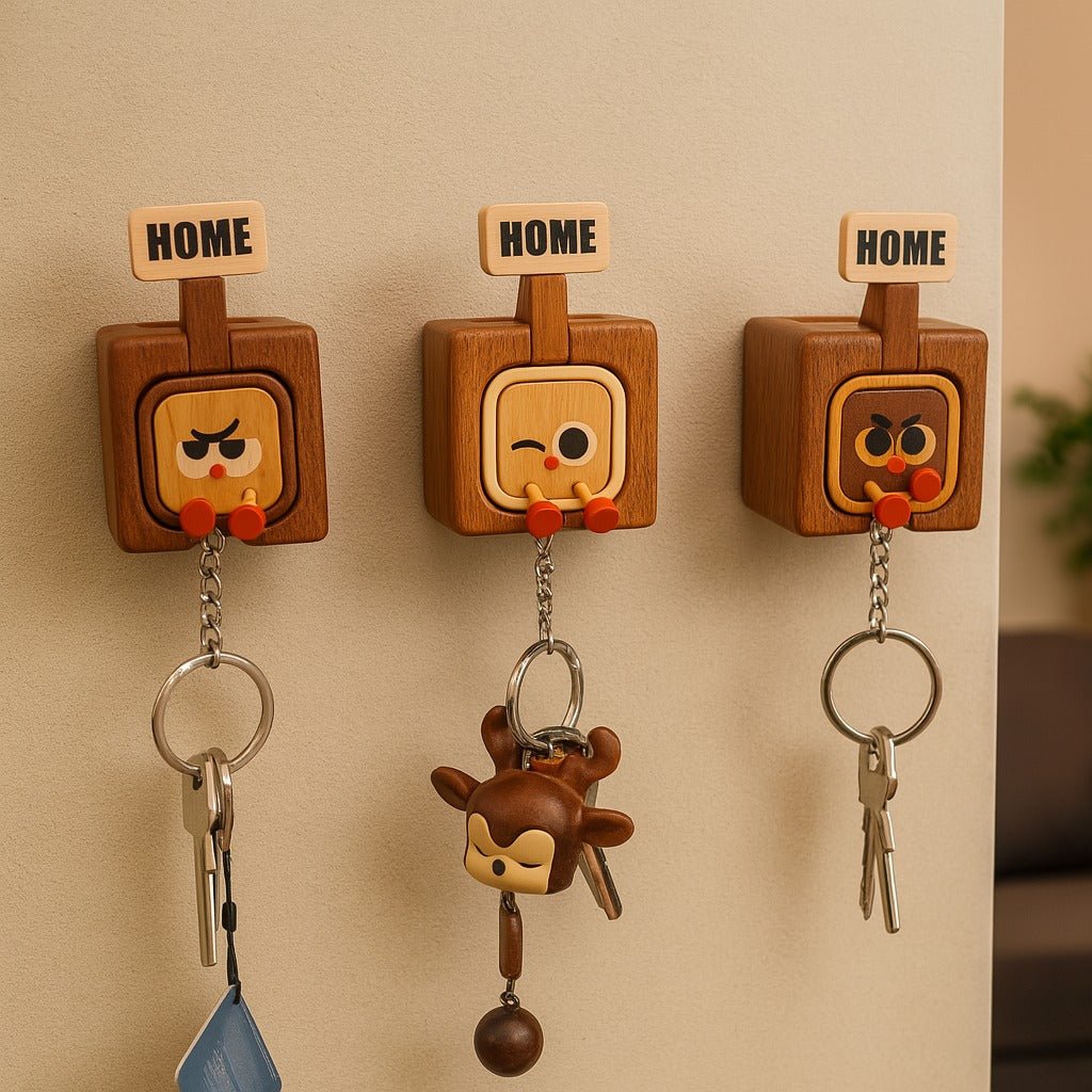 Creative Wooden Key Hooks with Funny Facial Expressions 
