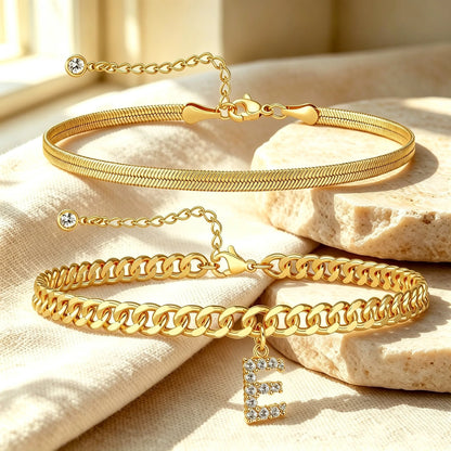 ✨ Gold Initial Anklet – 14K Gold Plated, Waterproof Adjustable Letter Pendant, Stackable Beach Jewelry