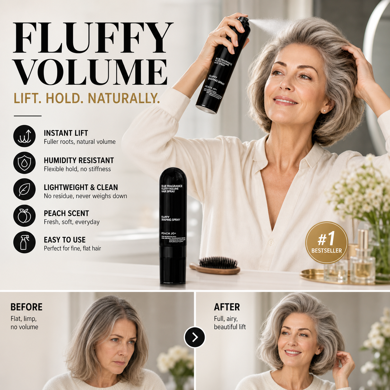 💁 Fluffy Hair Shaping Spray, Long Lasting Bleu Scent Volumizing Hair Mist for All-Day Hold