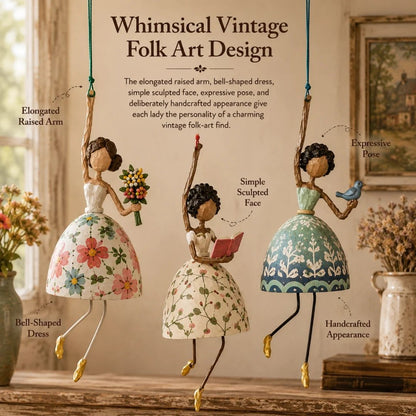 🌸 Whimsical Dancing Lady Hanging Ornament | Vintage Folk-Art Décor with Wind-Activated Swaying Design & Playful Dangling Details ✨
