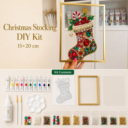 🔥 LAST DAY 49% OFF – 🎄 DIY Jeweled Christmas Tree Art Kit | Colorful Gems, Pearls, Paints & Gold-Tone Floating Display Frame 💎✨