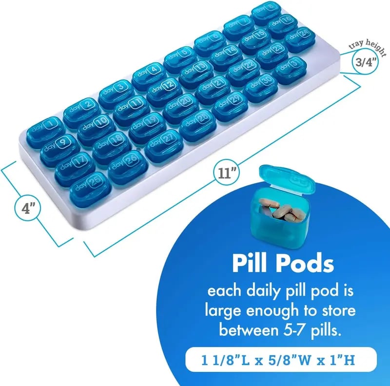 💊31 Days Pill Box-Monthly Pill Organizer-Arthritis-Friendly Easy-Open Lids