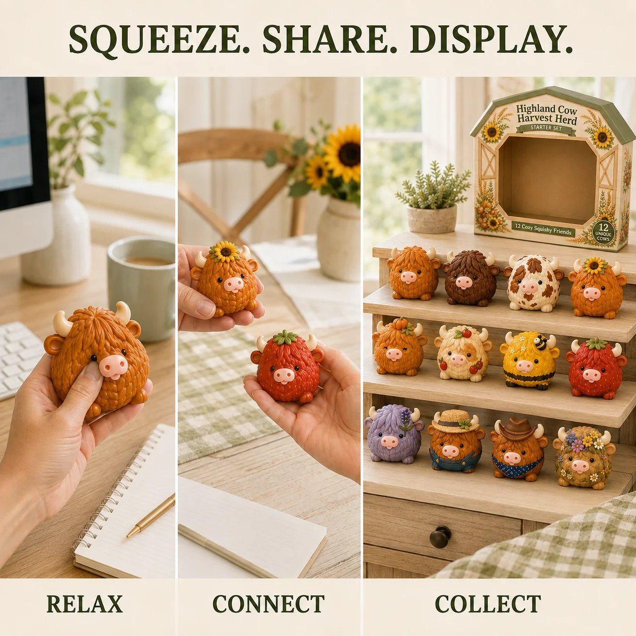 🐮 Highland Cow Squishy Collection | 12-Piece Harvest Herd or 24-Piece Holiday Collector’s Edition with Unique Characters & Secret Cow ✨(📦Buy 2 Free Shipping)